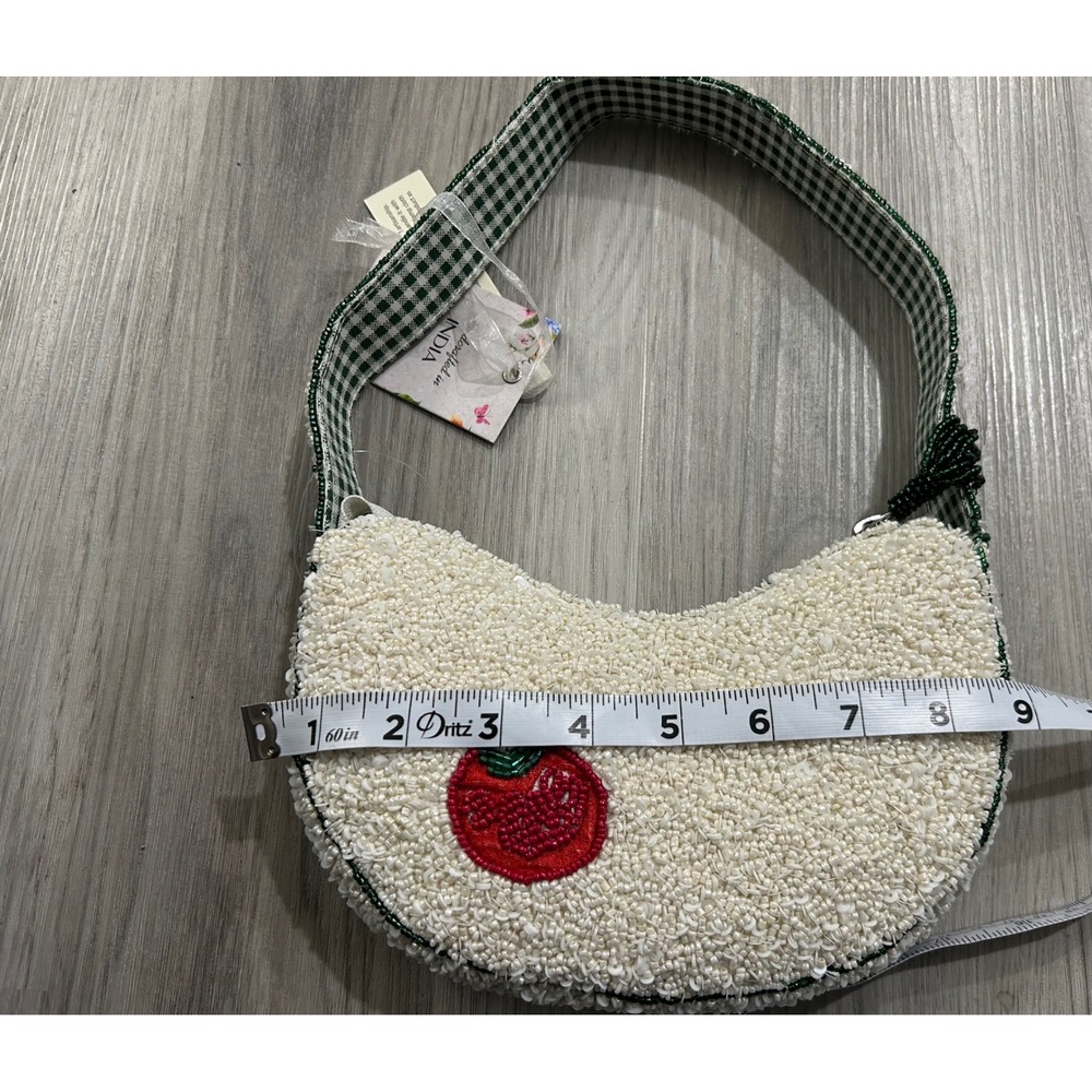 Viral beaded tiktok Vegetable Garden Shoulder Bag‎ White Gingham Strap India new - Picture 3 of 7